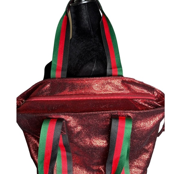 Boutique Red Sparkly Tote Bag w/Racing Stripes - Picture 7 of 8